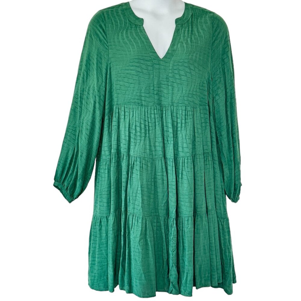 Maeve Tiered Midi Dress Peasant Empire Waist Balloon Sleeve Kelly Green  Size 1X